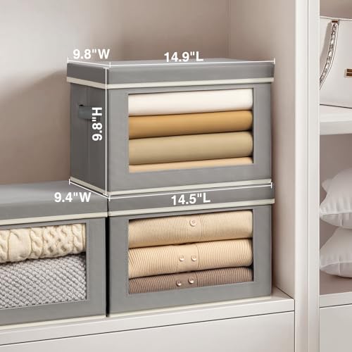 Image of Homsorout Stackable Storage Bins with Lids - Medium Storage Box with Lids, Foldable Closet Boxes for Organizing, Wardrobe Clothes Organizer with Window, Cubes Bins for Living Room, 5 Pack, Grey