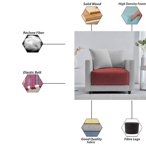 Image of Casaliving Dominic 1 Seater Sofa Set for Living Room (Maroon Grey Fabric) Premium Fabric Sofa