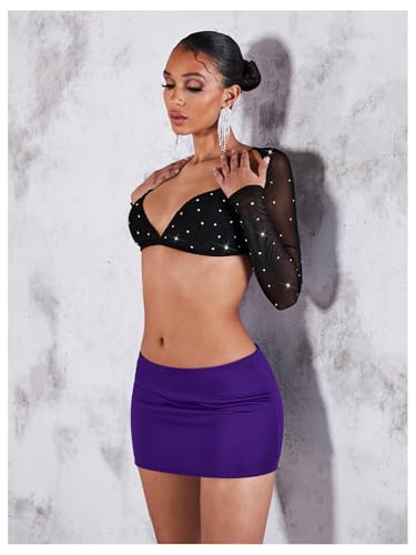 SweatyRocks Women's Casual Elastic Waist Solid Bodycon Mini Skirt Streetwear4