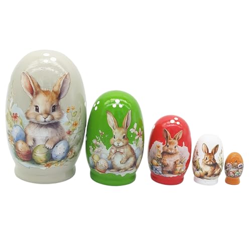 fatiaou Muñecas Rusas, Juego De 5 Muñecas Rusas Pintadas A Mano De Primavera | Apilables Munecas De Madera De Pascua para Niños Adultos Hogar Sala De Estar Dormitorio Repisa Entrada