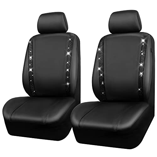 CAR-PASS-Leather-Diamond-Bling-Car-Seat-Covers-2-Front-Interior-Sets-Waterproof-Universal-Shining-Glitter-Crystal-Sparkle-Fit-for-95-Automotive-Truck-SUV-Cute-Women-Girl-Black-Rhinestone