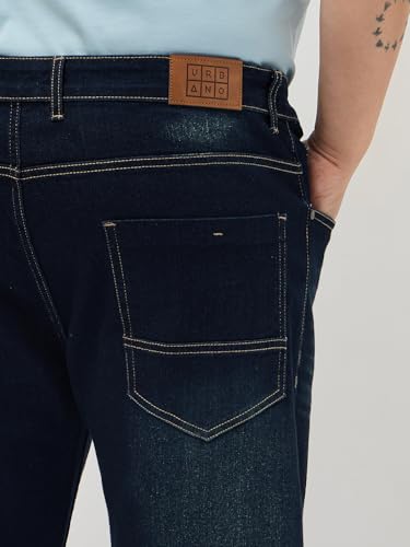 Image of Urbano Plus Men's Regular Fit Heavy Washed Denim Jeans Stretchable