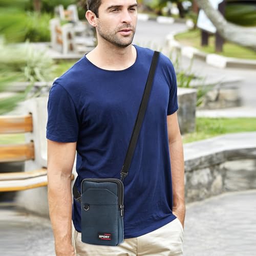 KQDRAVINE 7-Zoll Handytasche Zum Umhängen 3-Lagen Taschen Handy Tasche Zum Umhängen, Herren Handtaschen kleine Umhängetasche Herren mit Abnehmbaren und Verstellbaren Schultergurten für Wandern Sport