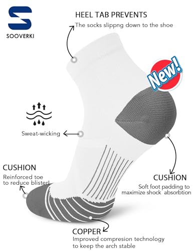 Image of Sooverki Copper Compression Socks Women and Men 6 Pairs - Circulation Arch Support Plantar Fasciitis Running Ankle Socks