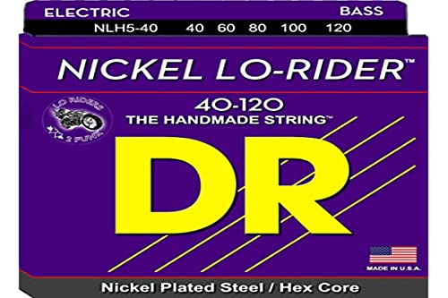 DR String NLH5-40 Nickel Lo-Rider Jeu de cordes pour guitare basse - Les Beatles, Paul McCartney, John Lennon, RIngo Starr, George Harrison DR String NLH5-40 Nickel Lo-Rider Jeu de cordes pour guitare basse