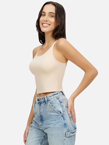 Artdear Womens Scoop Neck Camisole - Double Lined Tank Top Spaghetti Strap Short Crop Tops Air Touch Fabric3