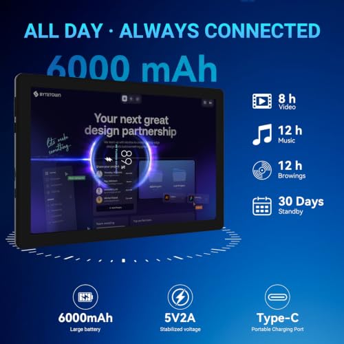 Image of Android 16 Tablet 10 Inch, 24GB RAM 64GB ROM 1TB, Octa-Core 1280x800HD IPS, Fast WiFi 6, BT 5.4, 6000mAh Battery, Dual Cameras, GMS, Electronics Tablets with Keyboard for Kids & Adults, Black