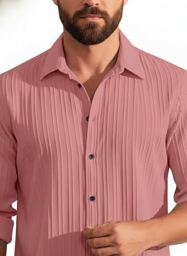 Image of Amazon Brand - INKAST Men's Casual Button Down Shirts Long Sleeve Linen Shirt Fashion Textured Beach Summer Shirt