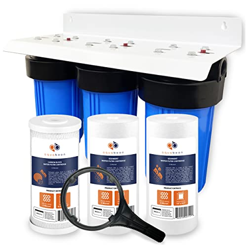 Aquaboon 10โ x 4.5โ 3-Stage Whole House Water Filter System (1"Port)+ Bracket+ Sediment And Carbon 5 Micron Certified According to NSF Aquaboon 10โ x 4.5โ 3-Stage Whole House Water Filter System (1"Port)+ Bracket+ Sediment And Carbon 5 Micron Certified According to NSF