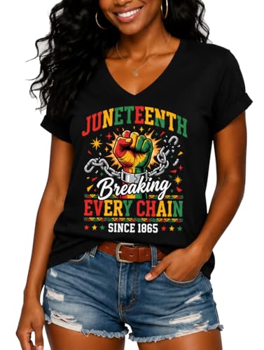 GZGZSD Juneteenth Shirts Men, Juneteenth Breaking Every Chain Shirt Women, Black History V-Neck Tshirt