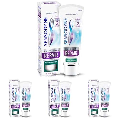 Sensodyne Clinical Repair Pulizia Profonda, Dentifricio per Denti Sensibili, inizia a riparare i Denti Sensibili in 2 minuti*, 75ml (Confezione da 4)