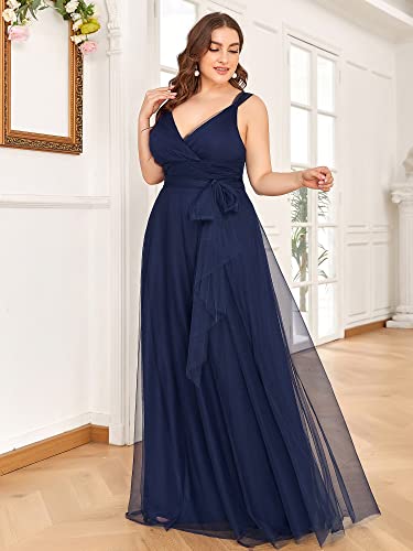 Ever-Pretty Plus Women's V-Neck Wrap Empire Waist Sash Tulle A-line Plus Size Bridesmaid Dresses 07303-DA3