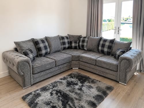 Verona 2C2 Corner Sofa Grey Fabric Scatter Back Cushions Large Upholstered Corner Sofa for Living Room Modern Fabric Corner Couch Comfortable Family Seating