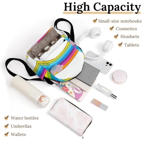 Mochila pequeña impermeable de arcoíris con base sólida para mujer 3