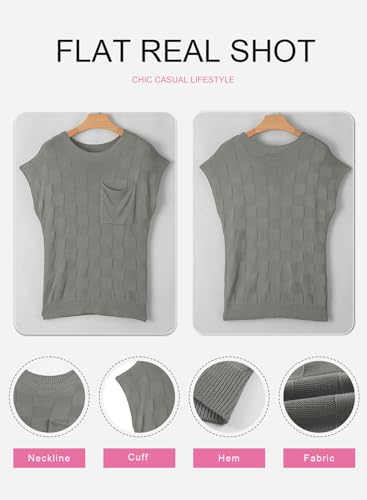Image of SHEWIN Womens Fall Tops for Women Casual Crewneck Short Sleeve Shirts Cap Sleeve Knit Sweater Vest Summer Tops