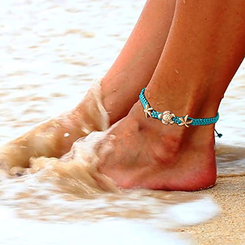 Yokawe Boho Anklets Bracelets Blue Turtle Starfish Anklet String Bracelet Summer Beach Waterproof Barefoot Sandals Foot Jewelry For Women And Teen Girls #TOP5