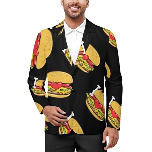 I Love Burger Hamburger Mens Blazer Lightweight Sport Coat Two Button Suit Jackets