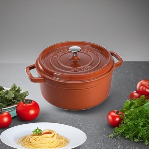 Image of STAUB Cast Iron Dutch Oven 2.75-qt Round Cocotte, Made in France, Serves 2-3, Burnt Orange