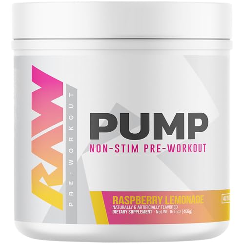 Image of RAW Pump Stim Free Pre Workout (Raspberry Lemonade) - Non-Stimulant Pre Workout Supplement Powder Nitric Oxide Booster - Pre Workout Supplements Drink for During Workout - 40 Servings