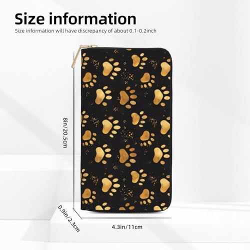 Dog Paw Gold Print Wallet Women Men, Long PU Leather Wallets for Women, Cute Womens Travel Wallet Purse Pouch with Zipper Pocket3