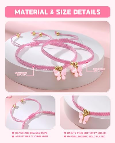 Back to School Mommy and Me Bracelet, First Day of Preschool/Kindergarten Pink Butterfly Bracelet Gifts for Girls4