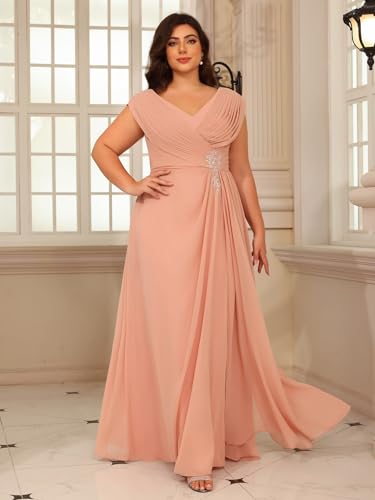 YOFF Double V Neck Mother of The Bride Dresses Sequin Lace Appliques Pleated Chiffon Formal Evening Prom Dress YO2223