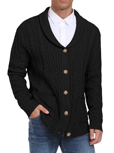 Sailwind Men's Casual Cardigan Long Sleeve Shawl Collar Buttons Down Cardigan Sweater Cable Knit Sweater with Pockets3