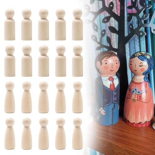 Sixfolo Figuras Madera para Pintar 75 mm 20 Piezas Muñecas de Madera Natural Figuras Clavijas de Madera Sin Terminar Personas Madera Hombre Mujer Niño Niña para DIY Manualidades Decoración