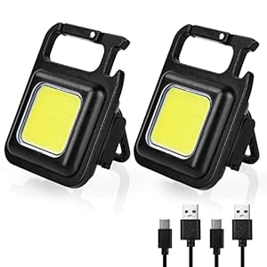 URAQT Mini LED Arbeitsleuchte, 2 Stück COB Schlüsselanhänger Taschenlampe 4 Lichtmodi 800 Lumen Wiederaufladbare Inspektionsleuchten mit Flaschenöffner Magnetfuß für Camping Auto Reparatur Wandern