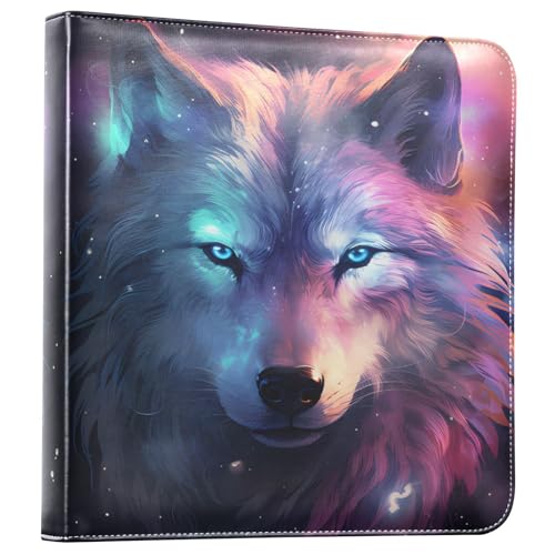 JIPONI Colorful Srarry Wolf Large Photo Album, DIY Leather Cover Scrapbook Albums for 4x6 5x7 6x8 Pictures, Self Adhesive Memory Book for Wedding, Baby, Family