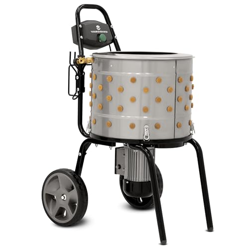 Yardbird 44204 Chicken Plucker, Easy On/Off Button, Integrated Hose and Cord Hooks, 20" Stainless Steel Tub, 1.2 HP Motor, 111 Natural Soft Fingers, Integrated Irrigation Ring and Included Y-Valve
