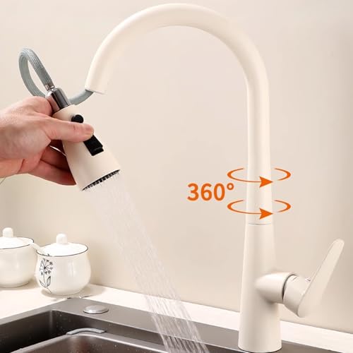 Robinet d'évier cuisine blanc crème à douchette pour simplifier vos repas