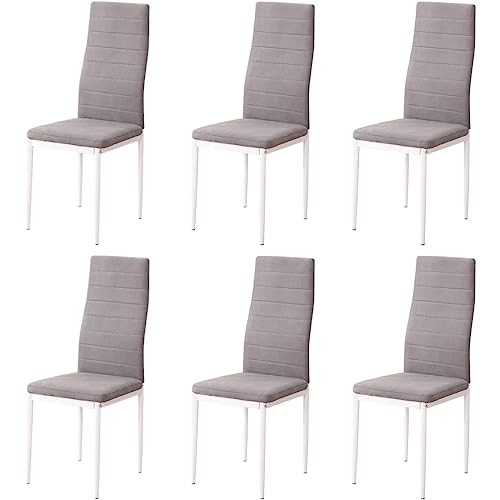 Somnia Descanso - Pack de 6 Sillas Tapizadas para Salón, Comedor, Acabadas en Marengo y Patas Blancas, Modelo Rachel, Medidas: 40 cm (Ancho) x 42 cm (Fondo) x 96 cm (Alto)