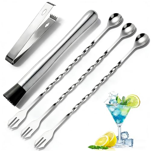 La mejor selección de Pinzas para el hielo los 5 mejores. 45 JorexVine Mezclador de Cócteles de Acero Inoxidable con 3 Cucharas Mezcladoras y 1 Pinza para Hielo, un Juego de Herramientas para Fiestas en el Bar del Hogar para Preparar...