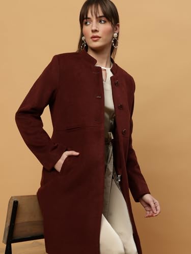 Image of BEATNIK Shawl Collar Full Sleeve Maroon Women's Blazers