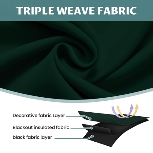 Image of COSVIYA 100% Pine Tree Green Blackout Curtains for Living Room 84 Inch Long | Room Darkening Light Blocking Drapes for Bedroom, Grommet Thermal Insulated Window Panels with Black Liner, W52xL84,2 Panels