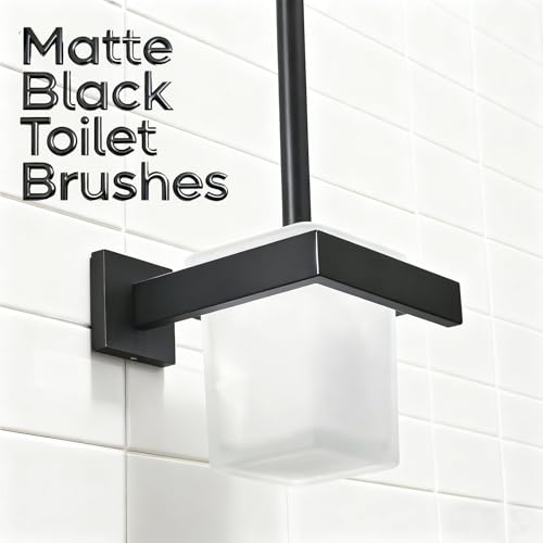 Image of Matte Black Toilet Brush and Holder Set, NEWRAIN Wall Mounted Toilet Bowl Brush with Long Handle, Stainless Steel Toilet Brushes for Bathroom-Space Saving