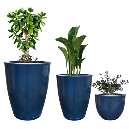 Kit 3 Vasos para Plantas Decorativo Luxo Efeito Marmorizado Cor Azul