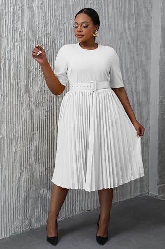 Robe grande taille trapèze flatteuse avec ceinture ajustable - 2