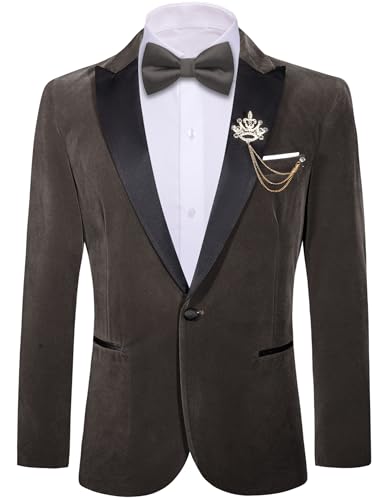 Image of Barry.Wang Velvet Mens Blazer Mardi Gras Sport Coat Brooch Regular Fit Tuxedo Peaked Lapel Suit Jacket Carnival Parade