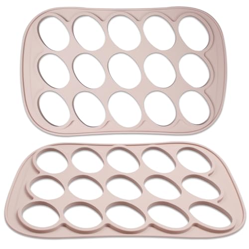 15-Cavity Silicone Cookie Molds, Non-Stick Oval Chocolate Chablon Biscuit Stencil for Baking, Cookie Maker Frame Template Molds for Cake Pastry Decorating Dessert, 13.6 x 8.5 x 0.4 inches, Light Camel