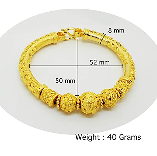 Lai Thai Gold Plated Bangle 24k Thai Baht Yellow Gold Filled Bracelet Size 6.5 Inch and Earrings 1 Pair3