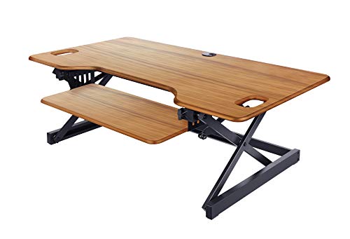 Rocelco 46" Large Height Adjustable Standing Desk Converter With Triple Monitor Mount Bundle, Quick Sit Stand Up Computer Workstation Riser, Retractable Keyboard Tray, Teak (R Dadrt-46-Dm3) #TOP7