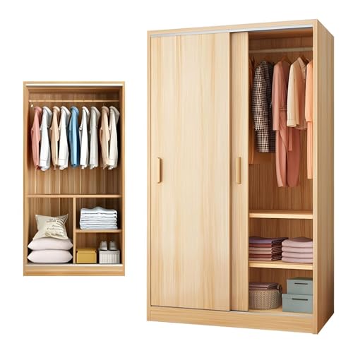 LITFAD Mutil-Functional Wood Wardrobe Modern Storage Armoire Closet with Sliding