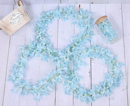 Image of VRB Dec 2 Pcs Artificial Flowers Vine Silk Wisteria Garland Fake Ivy,(6 ft Long) Wedding Decoration Diwali /Ganpati /Christmas Decorations Fake Daisy Floral Vine Silk Hanging Flower for Home (Sky Blue)