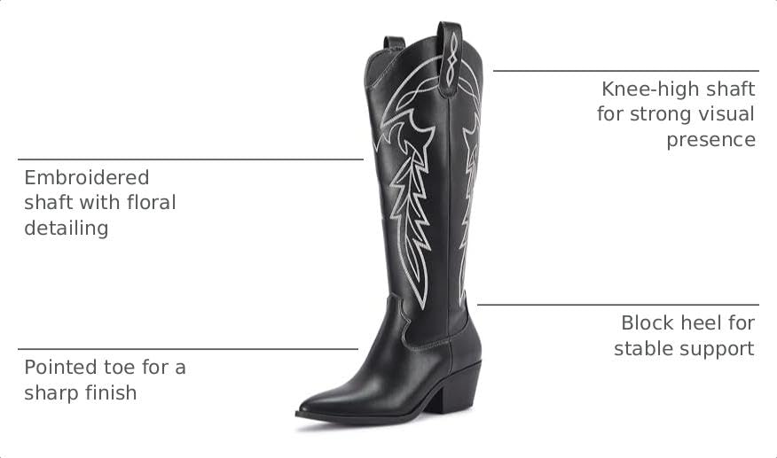 Image of LISYIIZ Women's Cowboy Boots, Knee High Western Pointed Toe Boots
