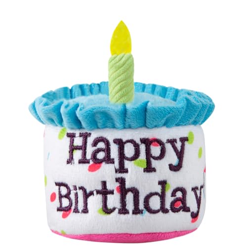 Ushang Pet Dog Birthday Cake Toy, Happy Birthday Cake Shaped Squeaky Dog Toys for Medium & Large Dogs Funny Dogs Gifts Plush Dog Party Toys, Large, Blue