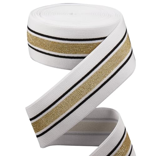 GORGECRAFT 4.3m 40mm Wide Gold and Black Striped Elastic Band White Flat Stretchy Webbing Sewing Knitting Strap Trim Ribbon for DIY Craft Waistband Headband Bags Garments Accessory