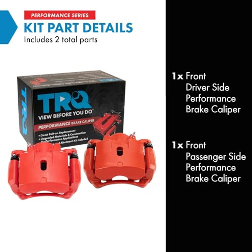 Image of TRQ Front Brake Caliper Set Painted Red Brackets Compatible with 2004-2012 Chevrolet Malibu 2005-2010 Pontiac G6 2006-2009 Pontiac Solstice 2007-2009 Saturn Aura 2009-2010 Saturn Sky