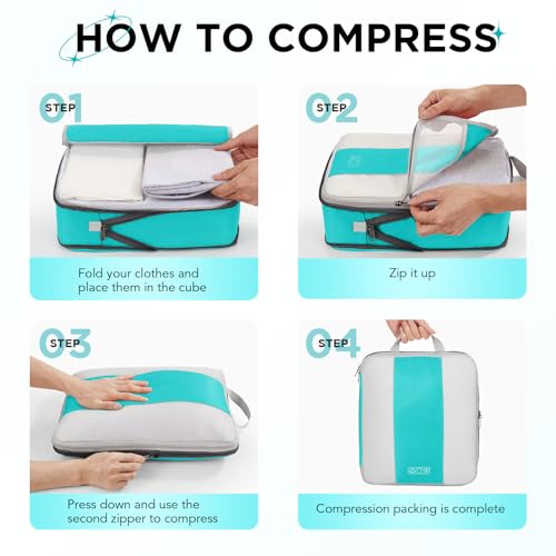 Image of OlarHike 10 Set Compression Packing Cubes for Travel Essentials,Compressible Expandable Space Saver Bags for Organizing Clothes,Luggage Suitcase Garment Bags with Over 1000 pcs Mesh Holes(Blue Green)
